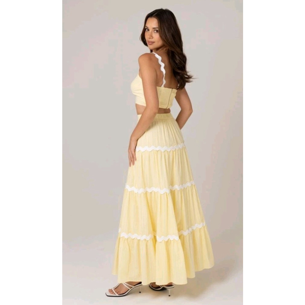 NWT Butter Yellow Two Piece Set Tank Top & Midi Skirt Size L Cottage Core Girly - Picture 2 of 12